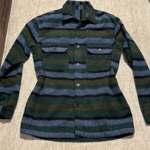 Medium Zara wool blend shirt jacket shacket blue green pockets!"flannel"